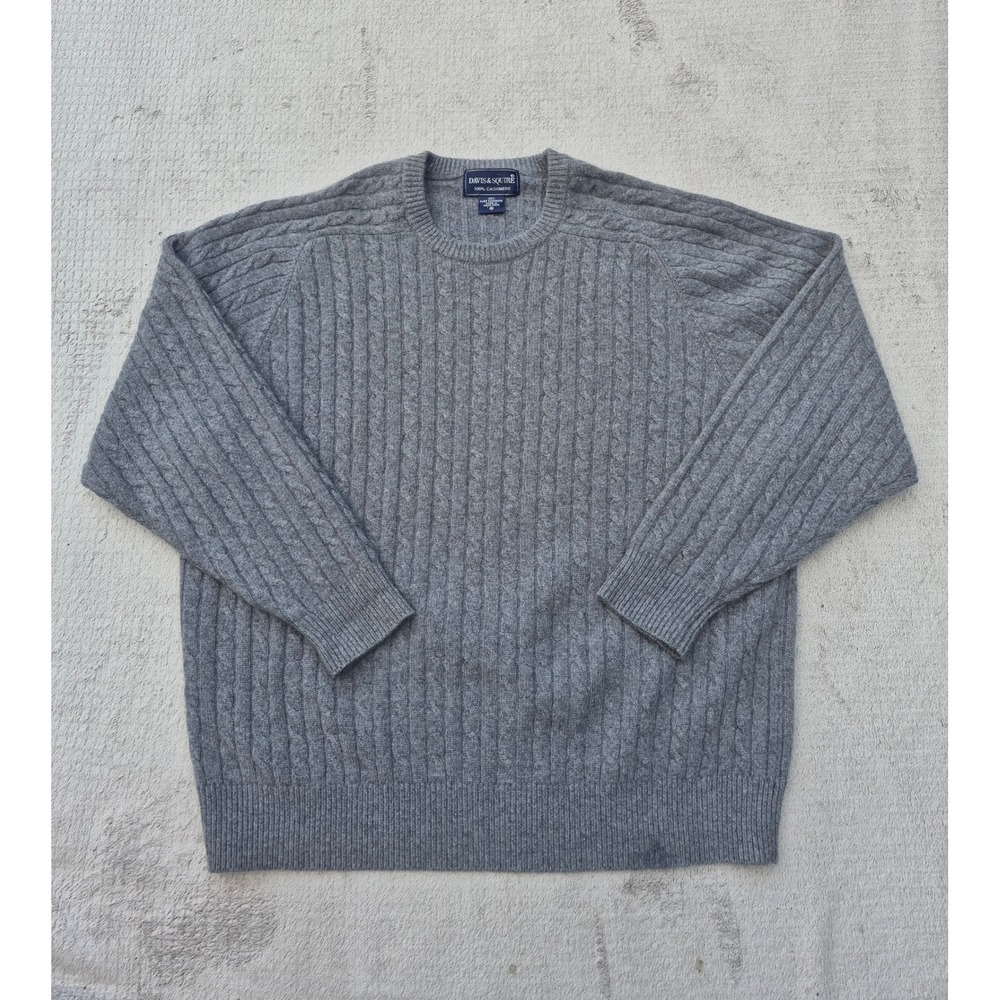 Davis & Squire Mens XL Gray 100% Pure Cashmere Cable Knit Crewneck Sweater